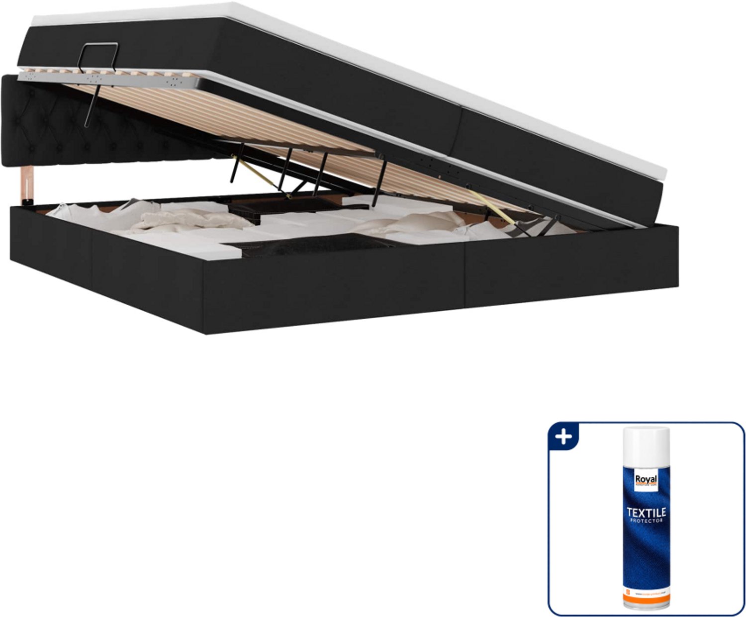 vidaXL opbergbed - 200 x 200 cm - zwart - Inclusief textielbeschermer 500 ml Blauw