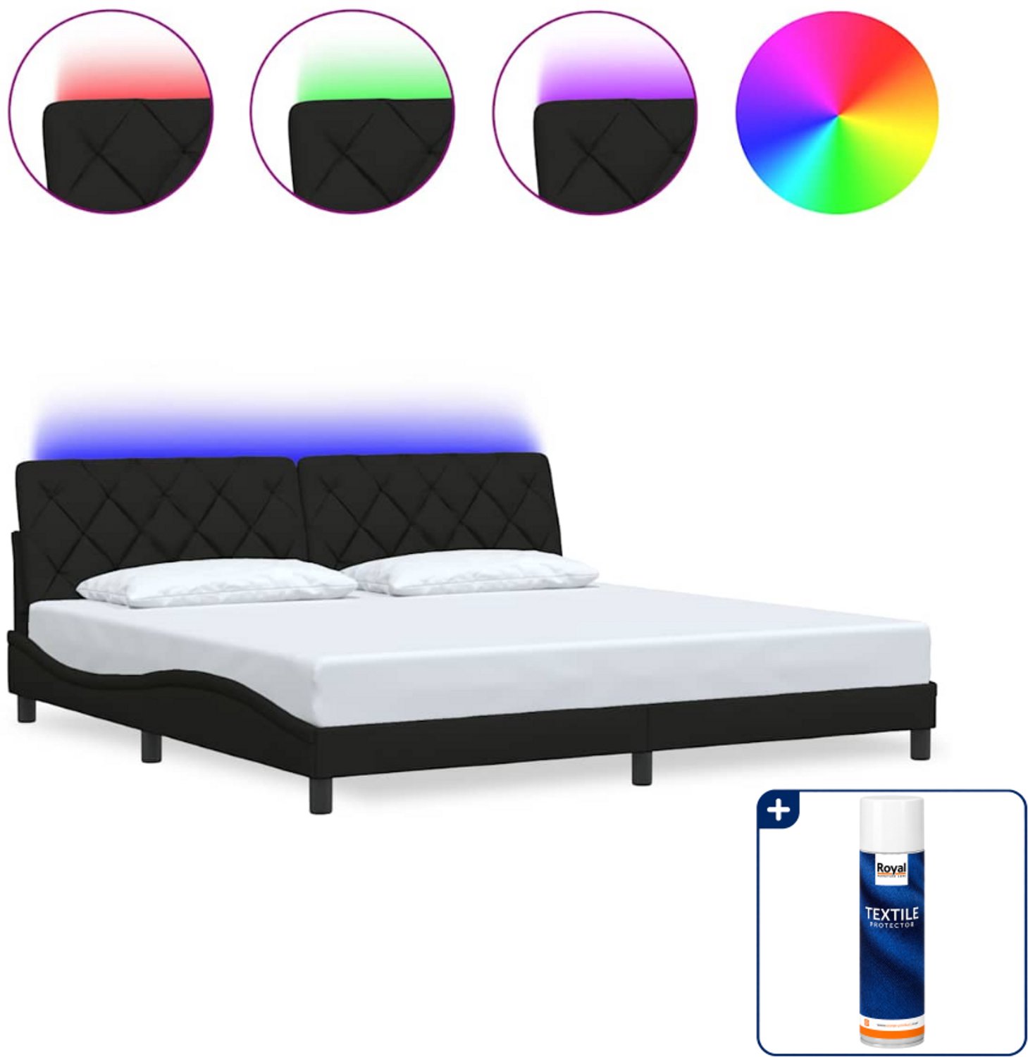 vidaXL bedframe met LED - 200 x 200 cm - stof - zwart - Inclusief textielbeschermer 500 ml Bruin