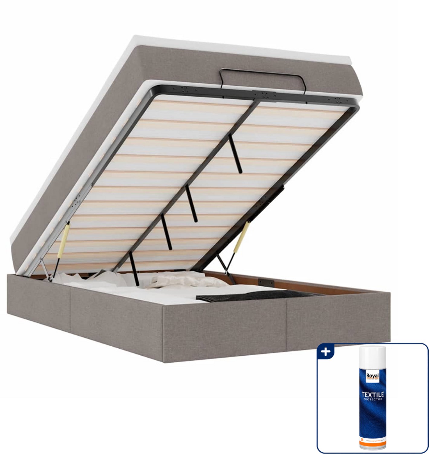 vidaXL ottoman bed met matras - 120 x 200 cm - taupe - Inclusief textielbeschermer 500 ml Crème