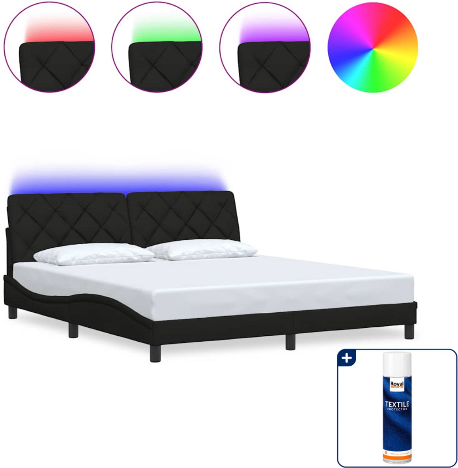 vidaXL Kingsize bedframe met LED - 180 x 200 cm - zwart - Inclusief textielbeschermer 500 ml Bruin