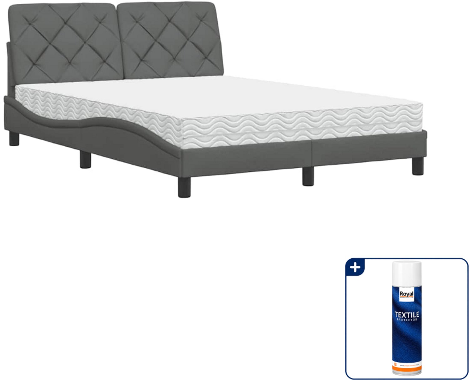 vidaXL Piran bed met matras - 120 x 200 cm - stof - donkergrijs - Inclusief textielbeschermer 500 ml Blauw