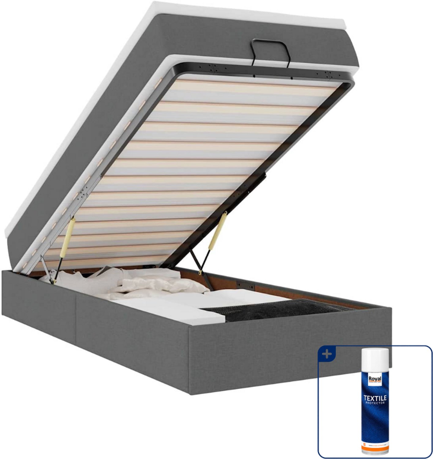 vidaXL ottoman bed met matras - 90 x 190 cm - stof - donkergrijs - Inclusief textielbeschermer 500 ml