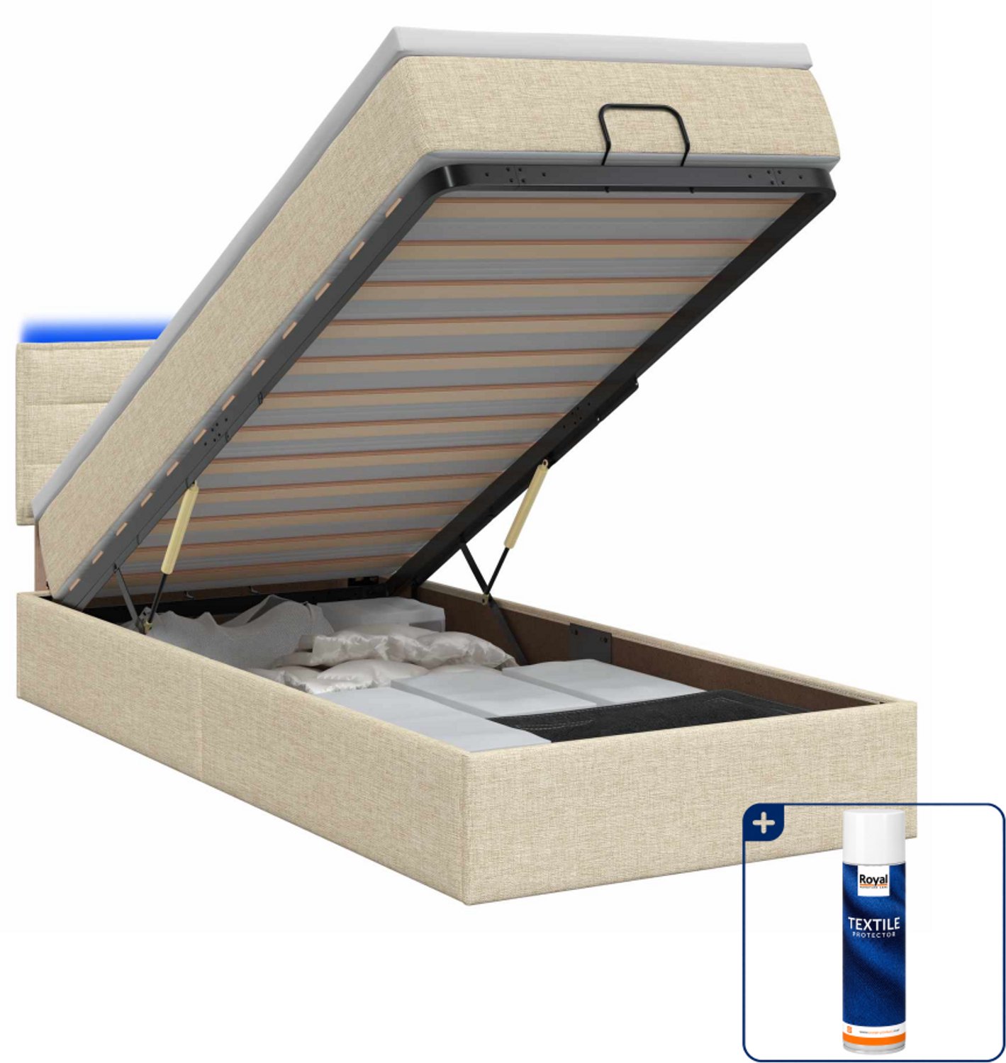 vidaXL ottoman bed - 100 x 200 cm - stof - crèmekleurig - Inclusief textielbeschermer 500 ml