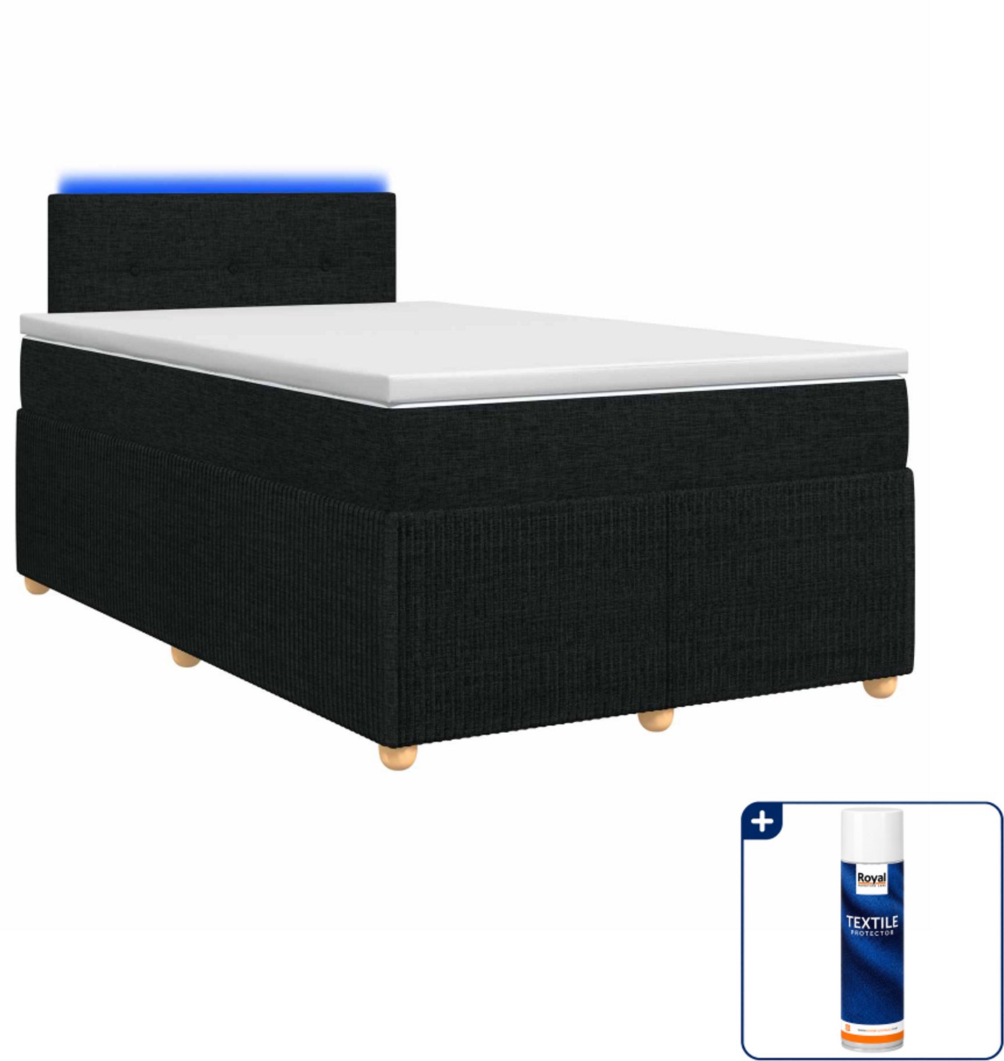 vidaXL Boxspringbed met matras en led - 120 x 200 cm - zwart - Inclusief textielbeschermer 500 ml