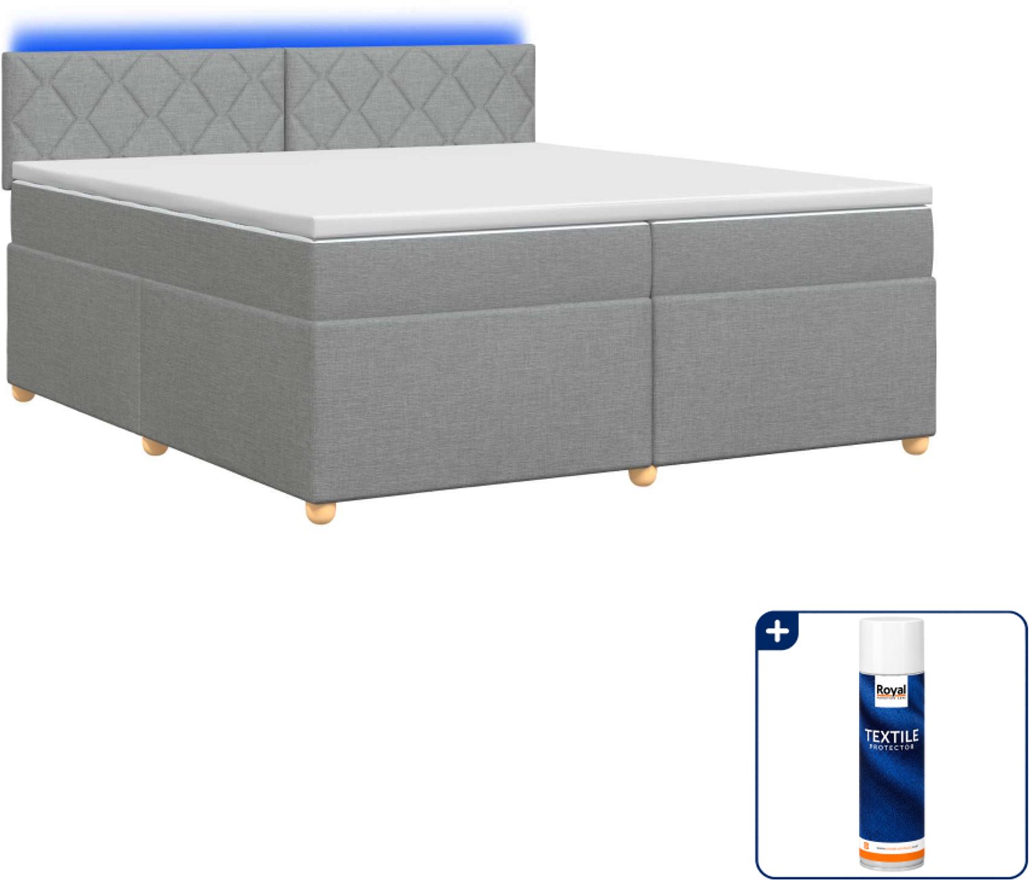 vidaXL boxspringbed met matras - 200 x 200 cm - lichtgrijs - Inclusief textielbeschermer 500 ml