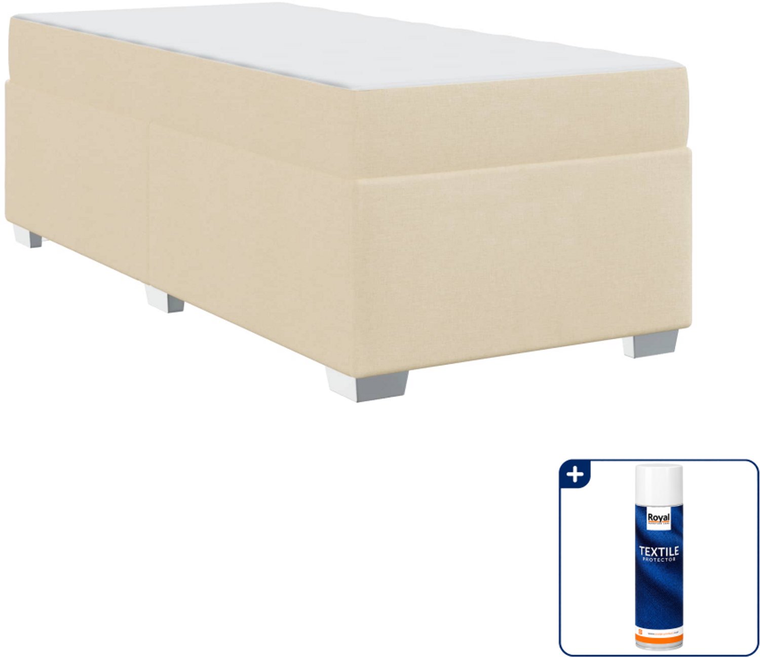vidaXL bed met matras - 90 x 190 cm - stof - crème - Inclusief textielbeschermer 500 ml Zwart