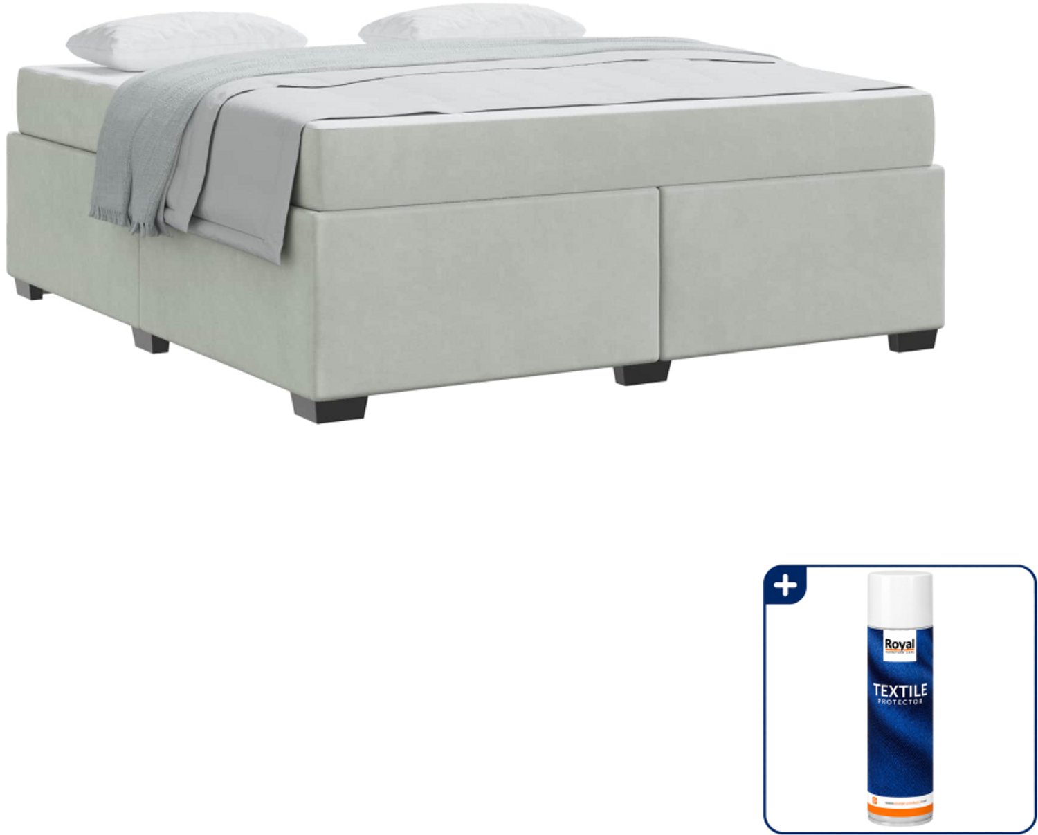 vidaXL Kingsize bed met matras - 180 x 200 cm - fluweel - lichtgrijs - Inclusief textielbeschermer 500 ml