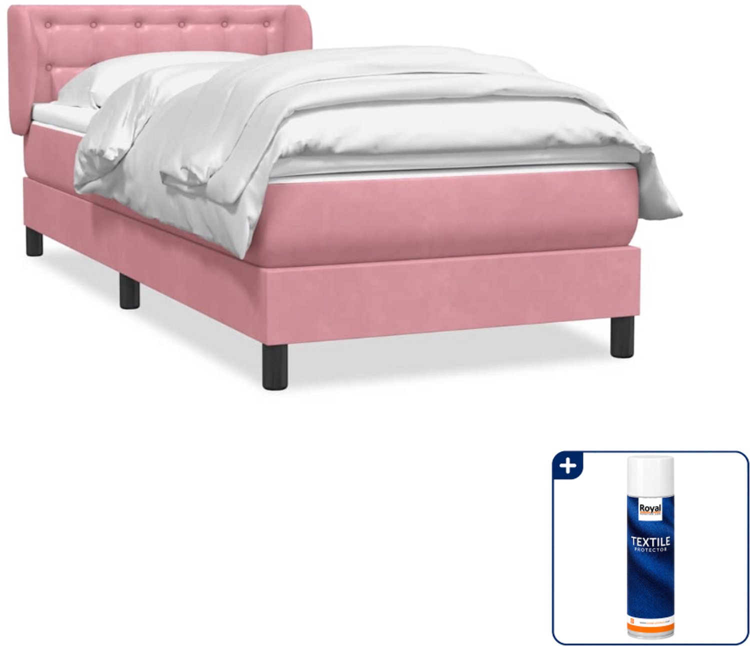 vidaXL boxspring met matras - 80 x 220 cm - fluweel - roze - Inclusief textielbeschermer 500 ml Bruin