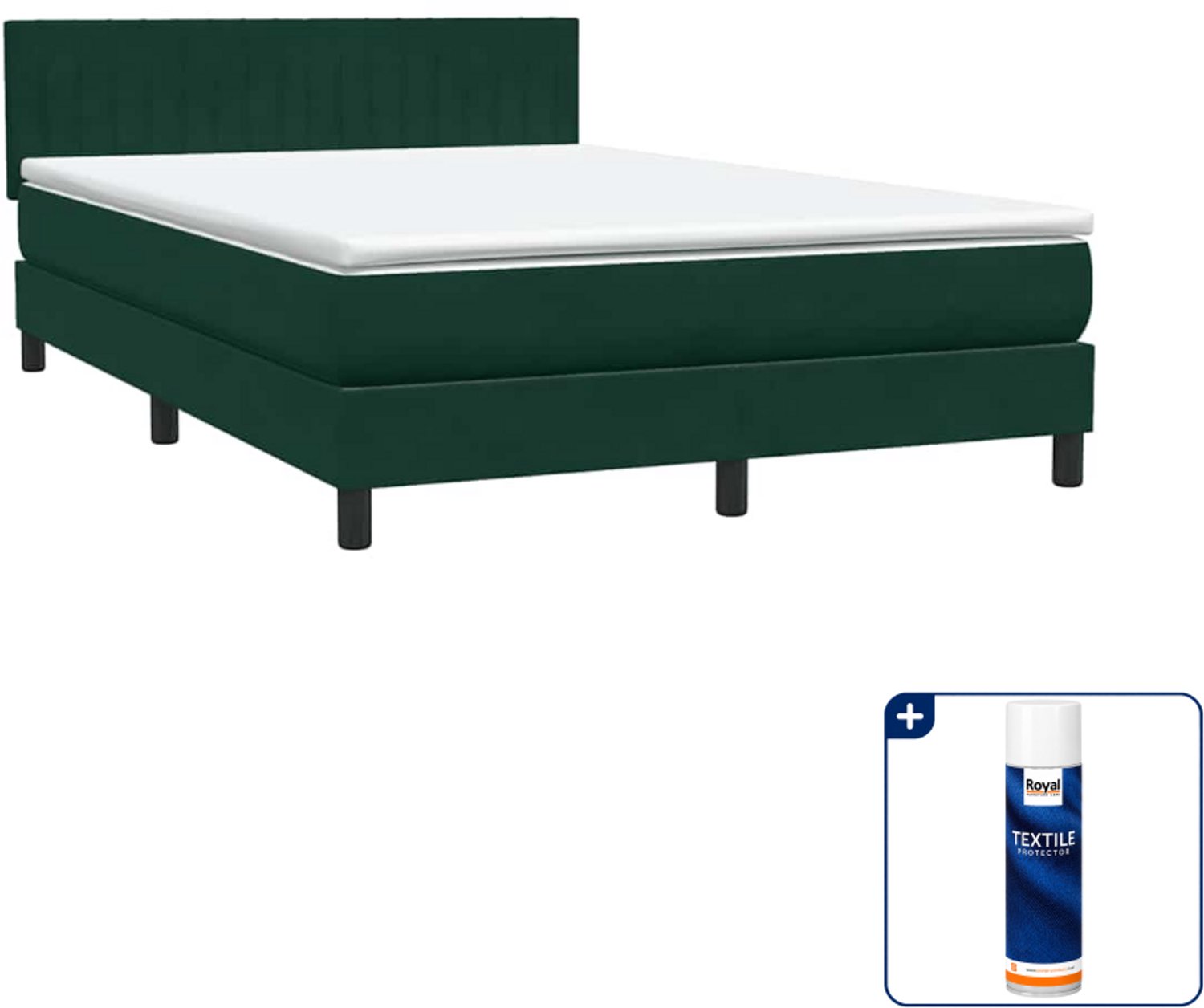 vidaXL boxspring met matras - Queensize - 160 x 220 cm - donkergroen - Inclusief textielbeschermer 500 ml Bruin