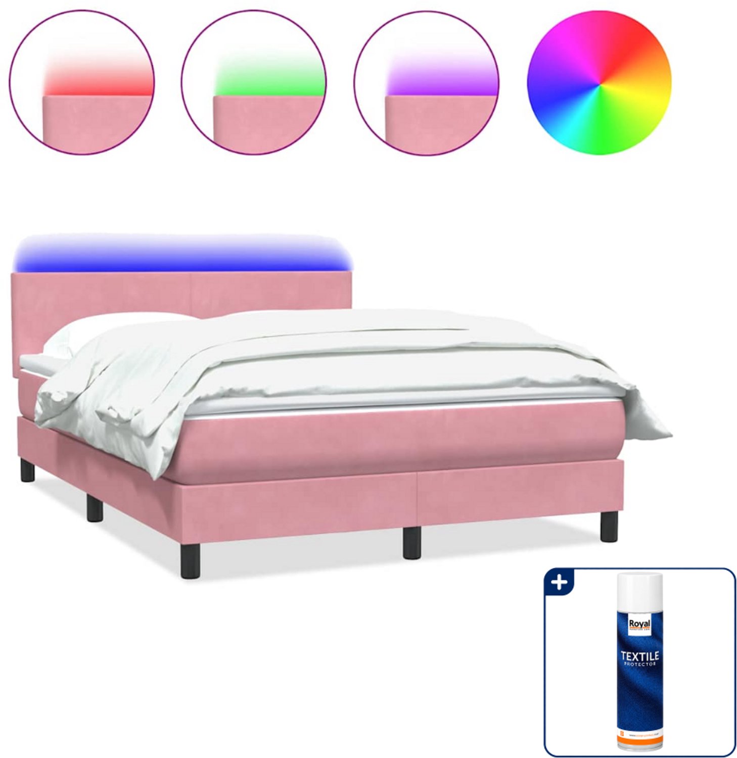 vidaXL Boxspring Queensize - 160 x 210 cm - fluweel - roze - Inclusief textielbeschermer 500 ml Wit