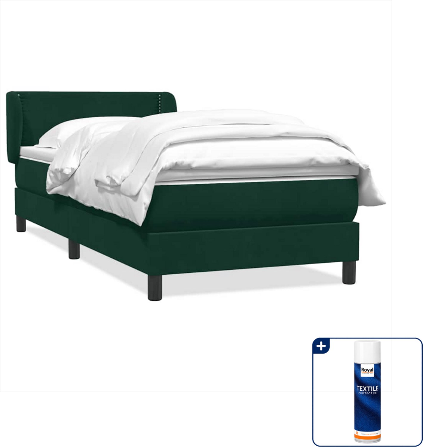 vidaXL boxspring met matras - 80 x 220 cm - fluweel - donkergroen - Inclusief textielbeschermer 500 ml