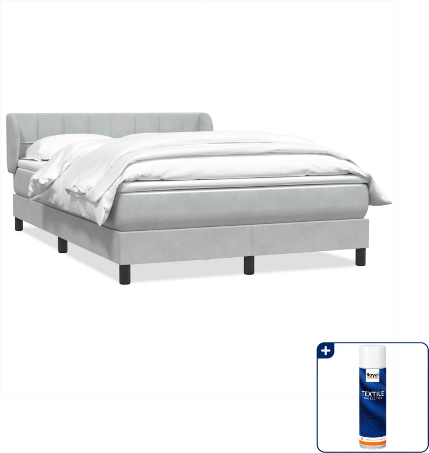 vidaXL Boxspring - Queensize - 160 x 210 cm - fluweel - lichtgrijs - Inclusief textielbeschermer 500 ml Wit
