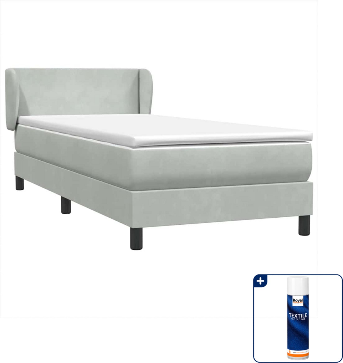 vidaXL boxspring met matras 80 x 210 cm - fluweel - lichtgrijs - Inclusief textielbeschermer 500 ml Wit