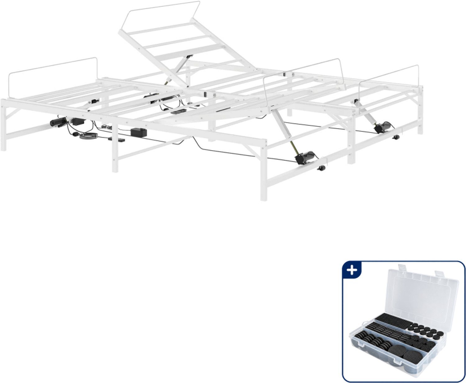 vidaXL Elektrisch verstelbaar bedframe - Kingsize - 180 x 200 cm - wit - Inclusief antikrasvilt 177-delig