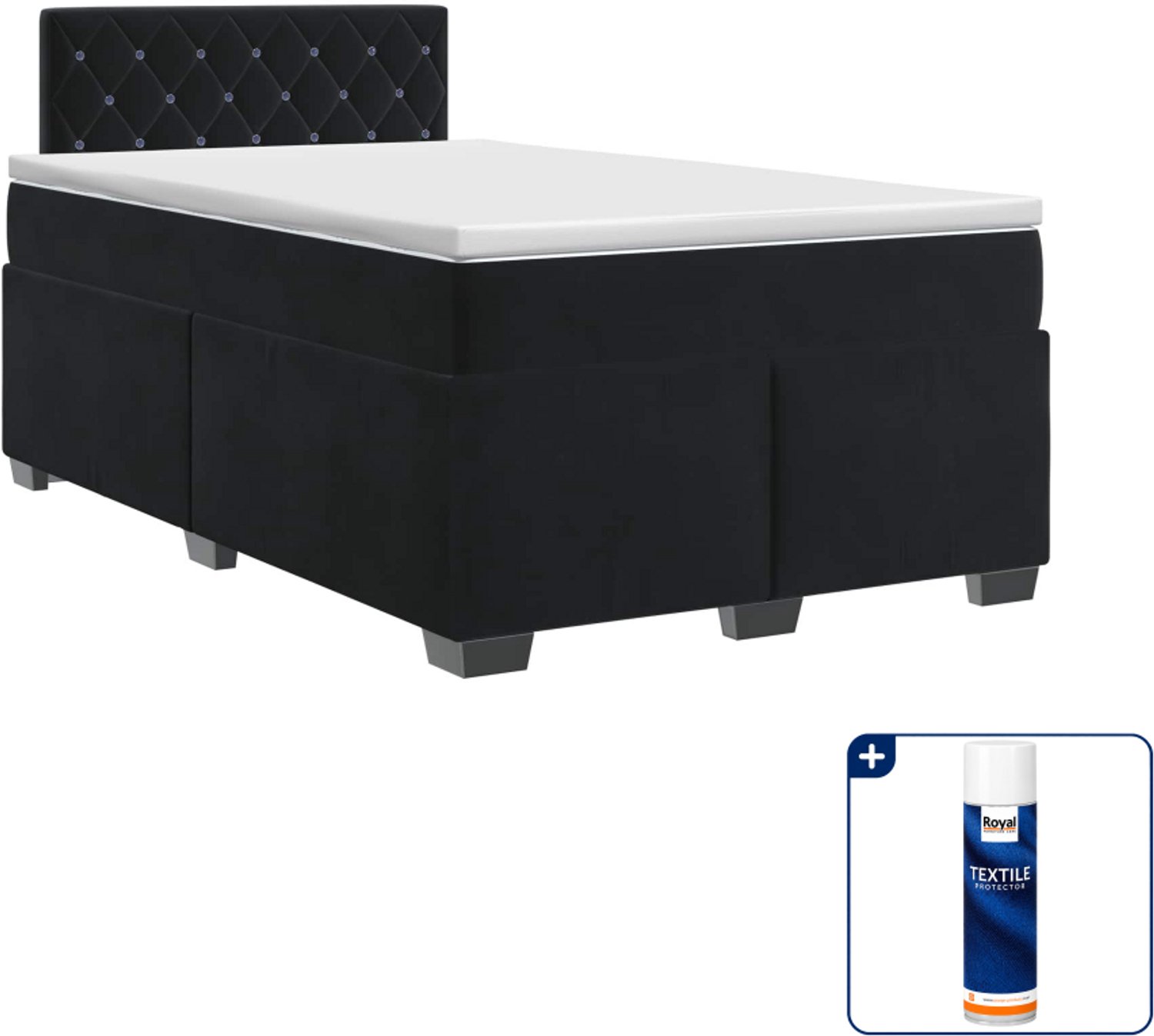 vidaXL Boxspringbed met matras - 120 x 200 cm - fluweel - zwart - Inclusief textielbeschermer 500 ml