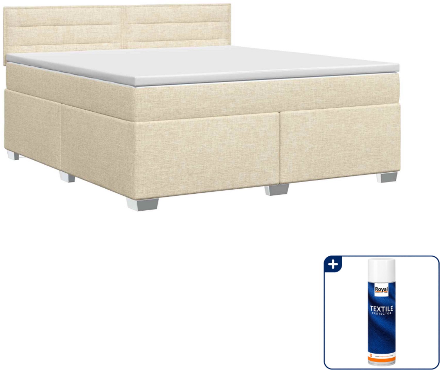 vidaXL Boxspringbed - Queensize - 160 x 200 cm - crèmekleurig - Inclusief textielbeschermer 500 ml