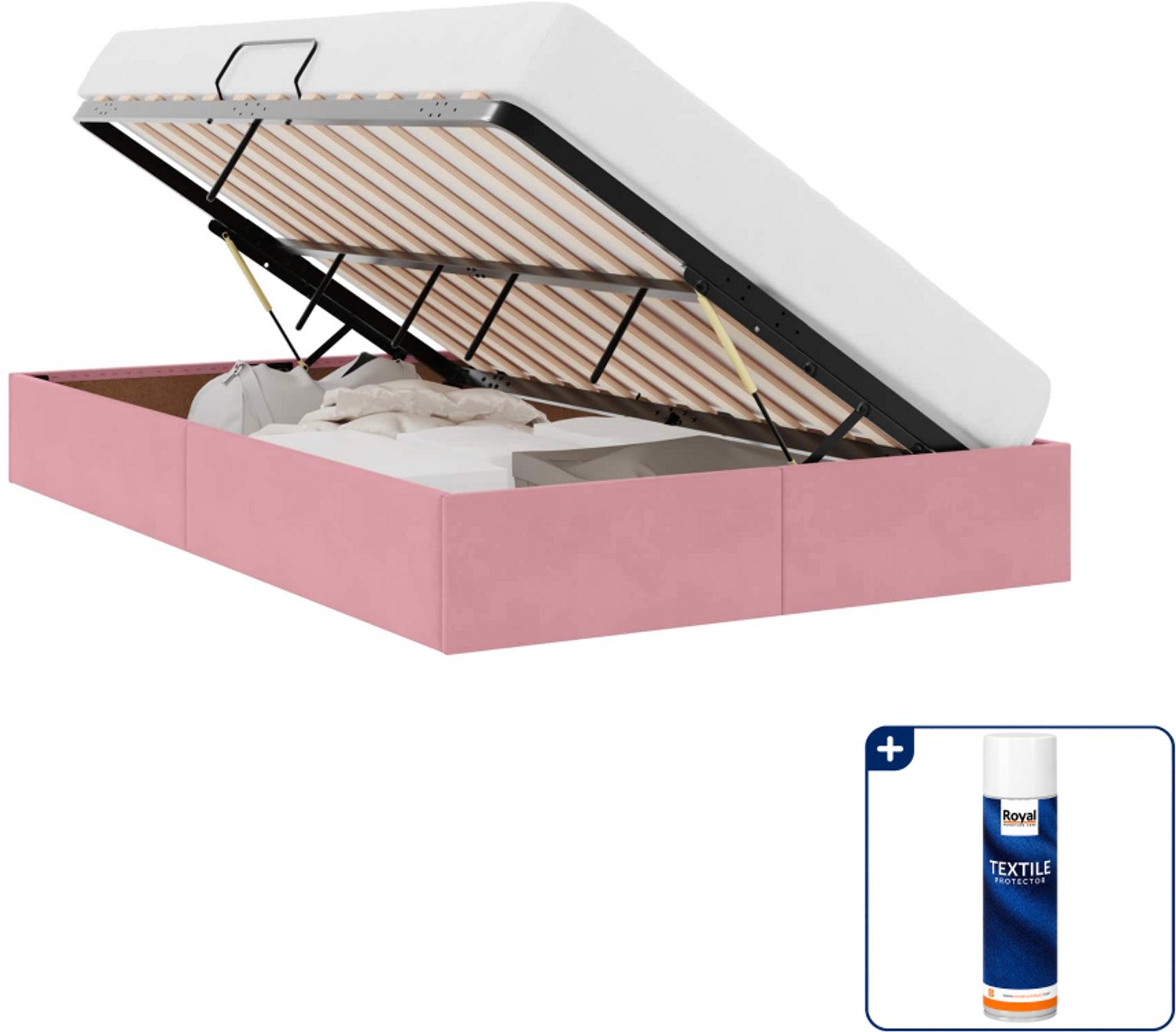 vidaXL ottoman bedframe - 120 x 200 cm - fluweel - roze - Inclusief textielbeschermer 500 ml