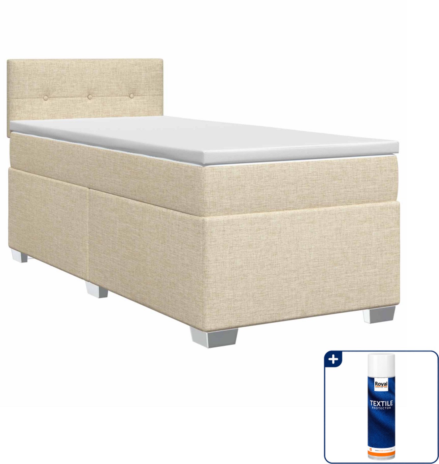 vidaXL boxspringbed met matras - 90 x 200 cm - crèmekleurig - Inclusief textielbeschermer 500 ml