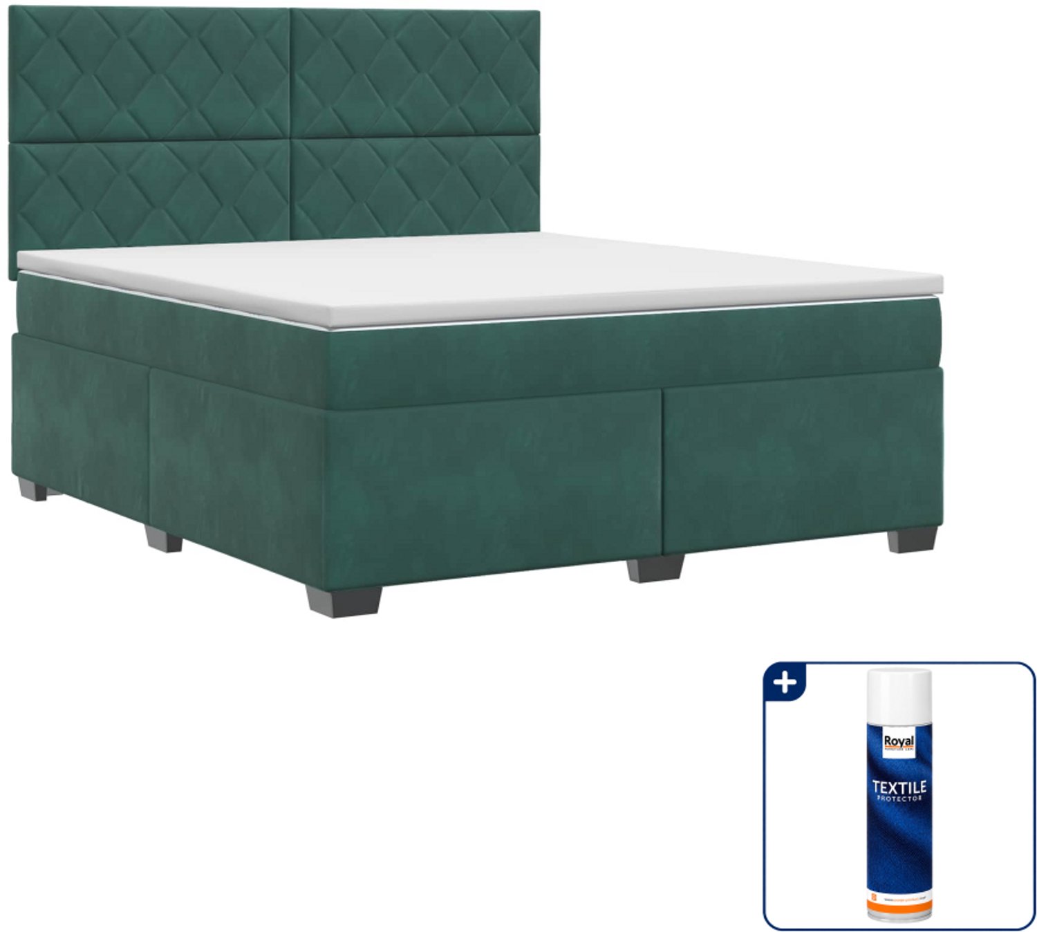 vidaXL boxspringbed - Small double 140 x 200 cm - donkergroen - Inclusief textielbeschermer 500 ml