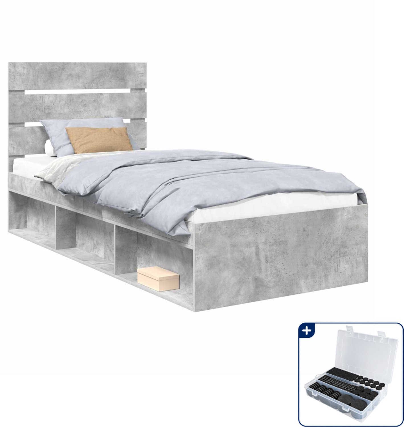 vidaXL bedframe met hoofdeinde - 90 x 200 cm - beton - Inclusief antikrasvilt 177-delig
