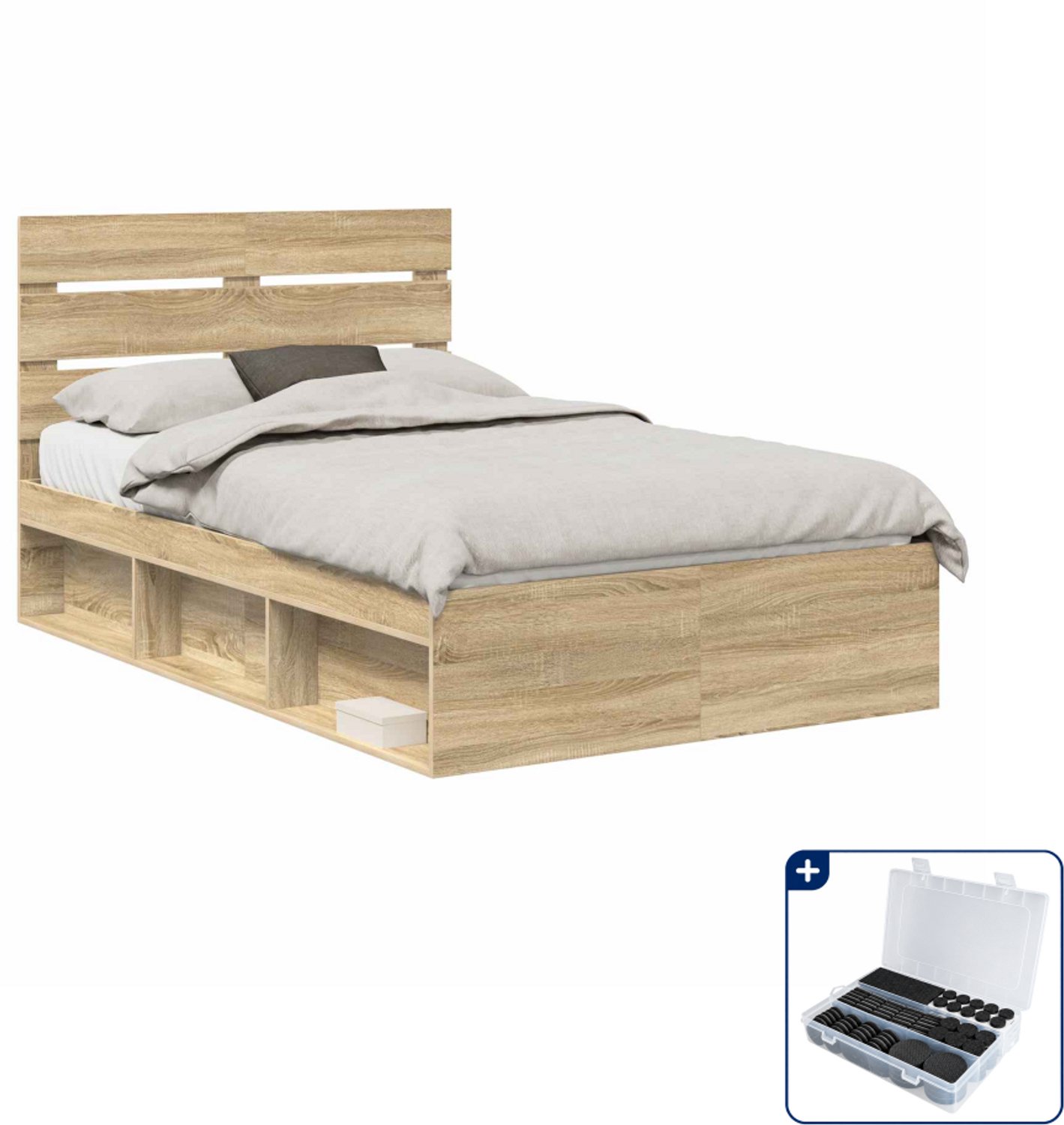 vidaXL bedframe 120 x 190 cm - bewerkt hout en grenenhout - sonoma - Inclusief antikrasvilt 177-delig Grijs
