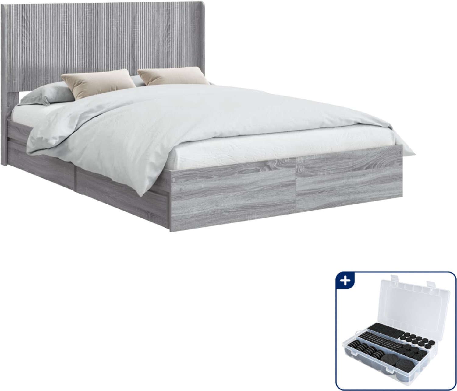 vidaXL bedframe met opbergruimte - Queensize - grijs sonoma - Inclusief antikrasvilt 177-delig