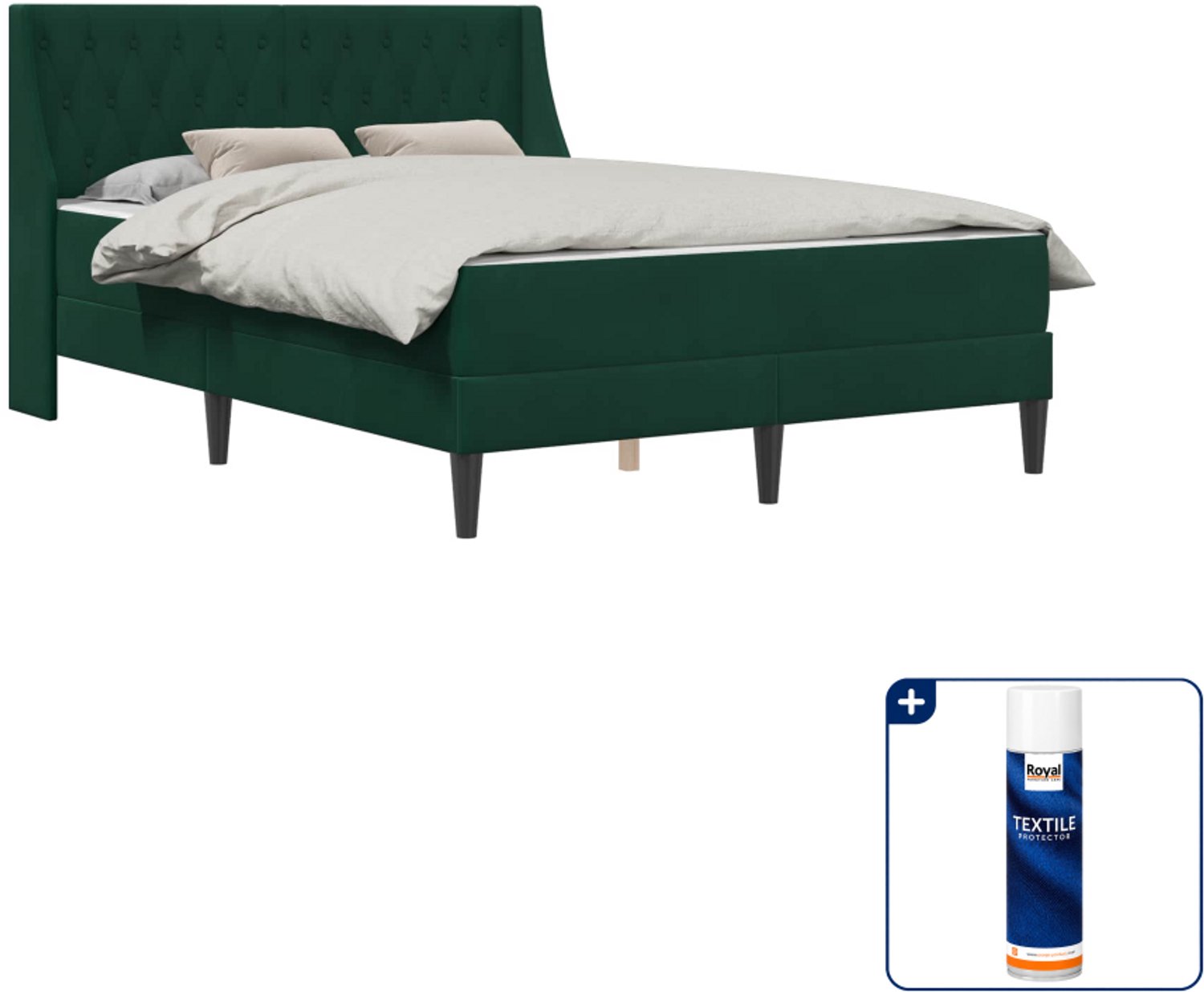 vidaXL bed met matras - 140 x 190 cm - fluweel - donkergroen - Inclusief textielbeschermer 500 ml