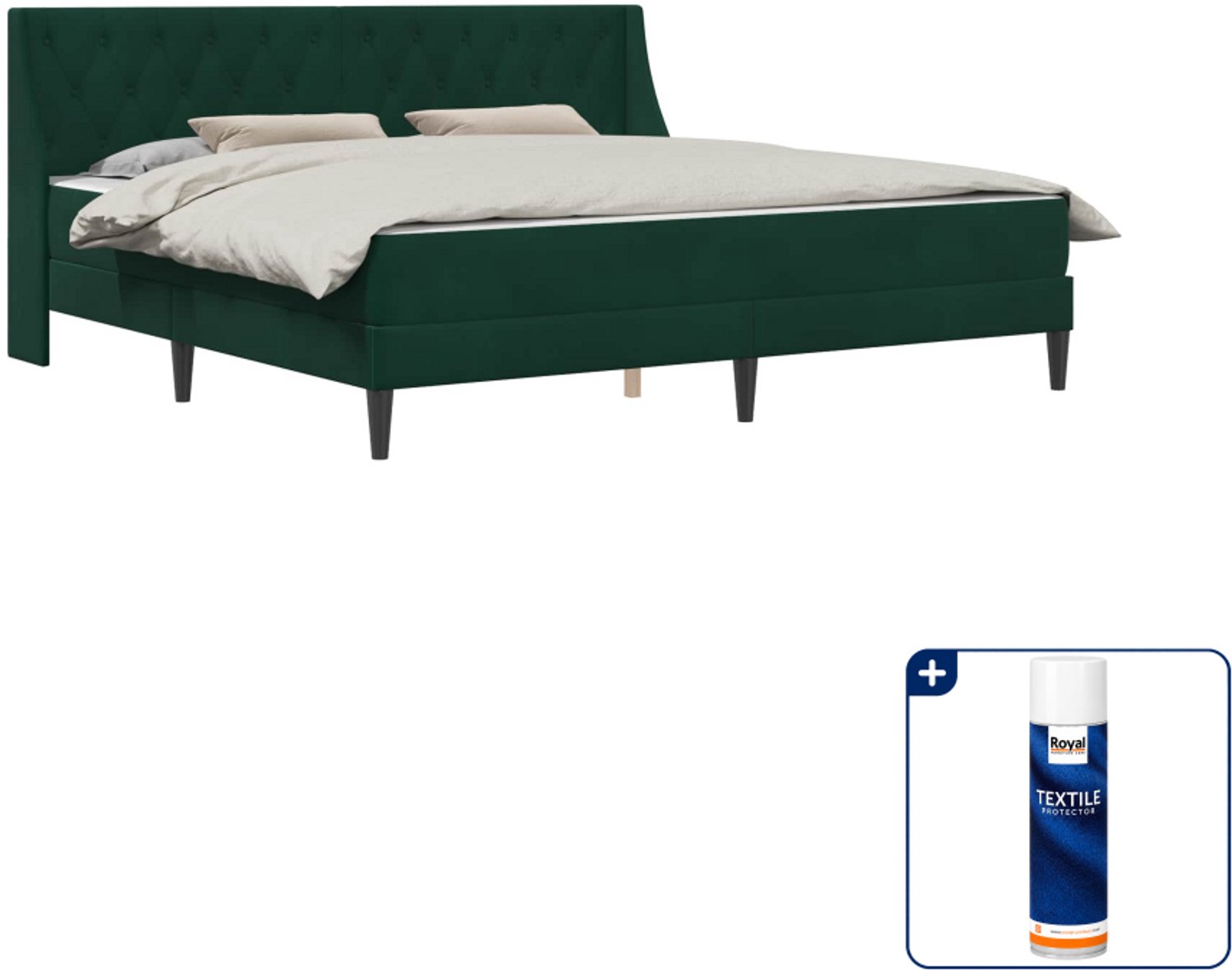 vidaXL bed met matras - 200 x 200 cm - fluweel - donkergroen - Inclusief textielbeschermer 500 ml
