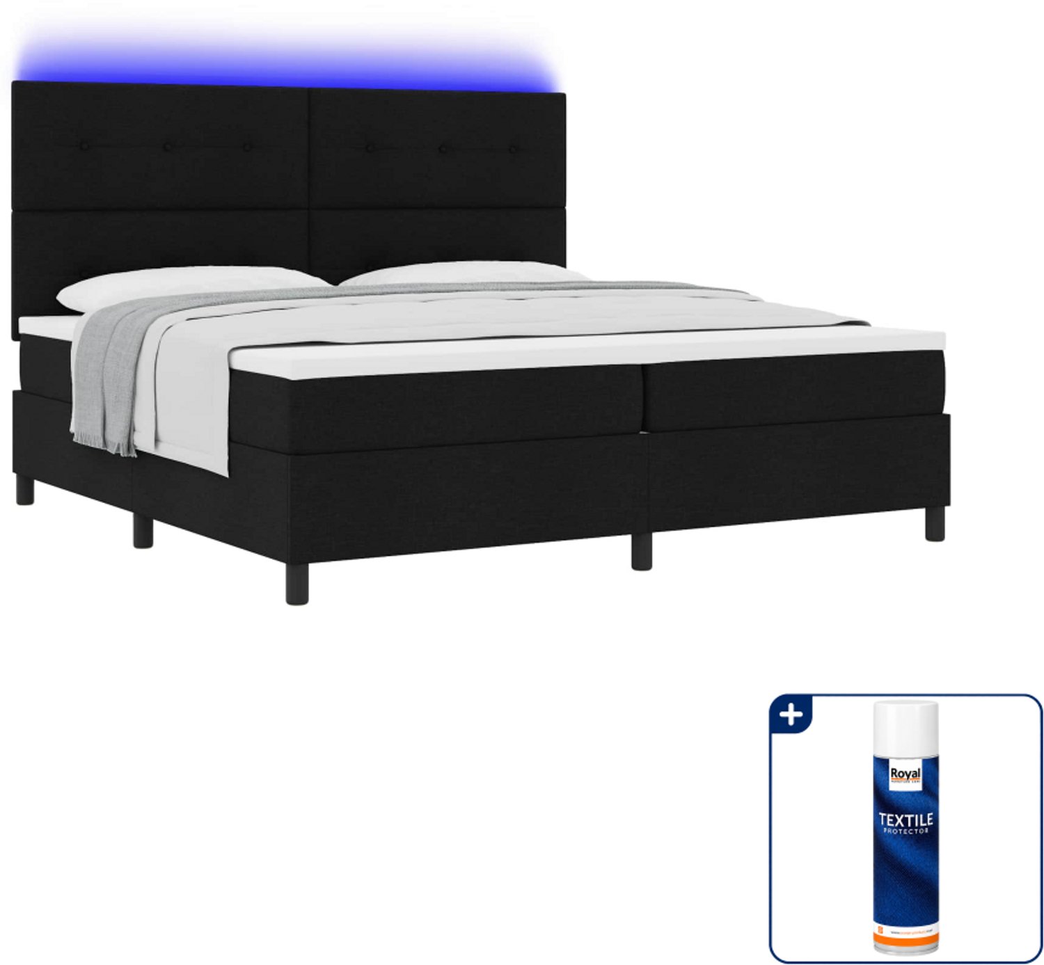 vidaXL boxspring met led - 200 x 200 cm - stof - zwart - Inclusief textielbeschermer 500 ml