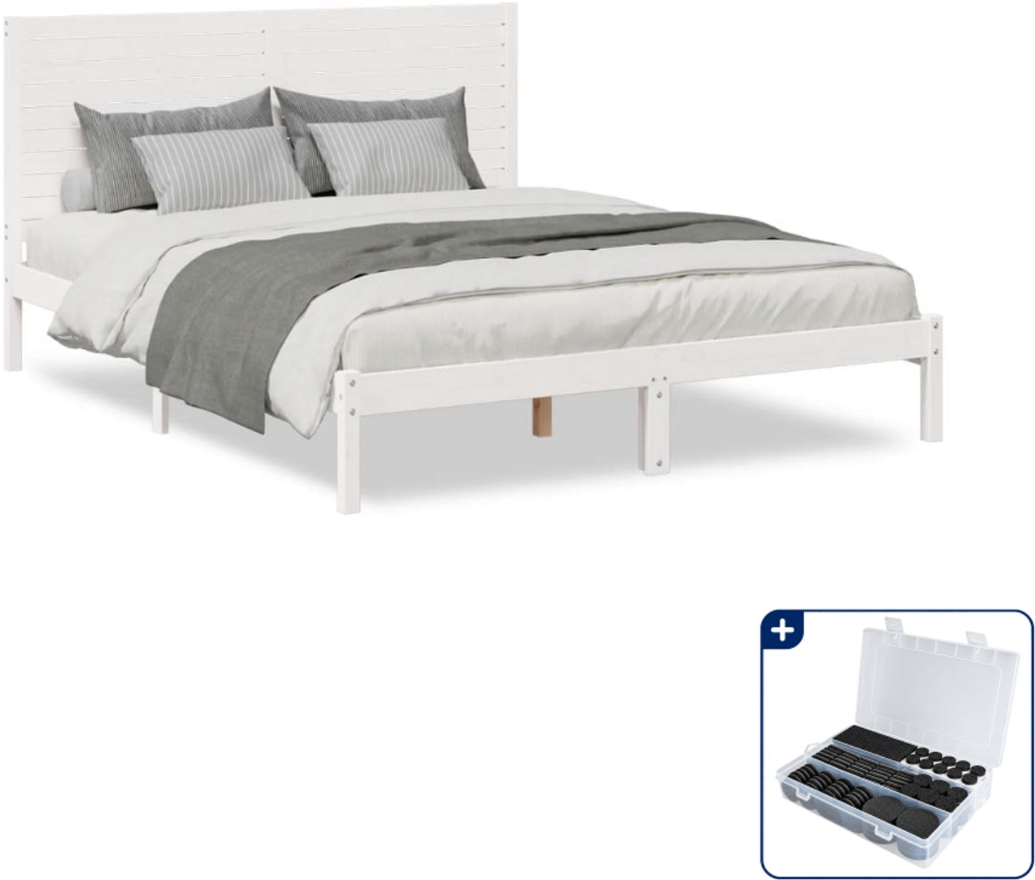 vidaXL bedframe - 140 x 210 cm - massief grenenhout - wit - Inclusief antikrasvilt 177-delig