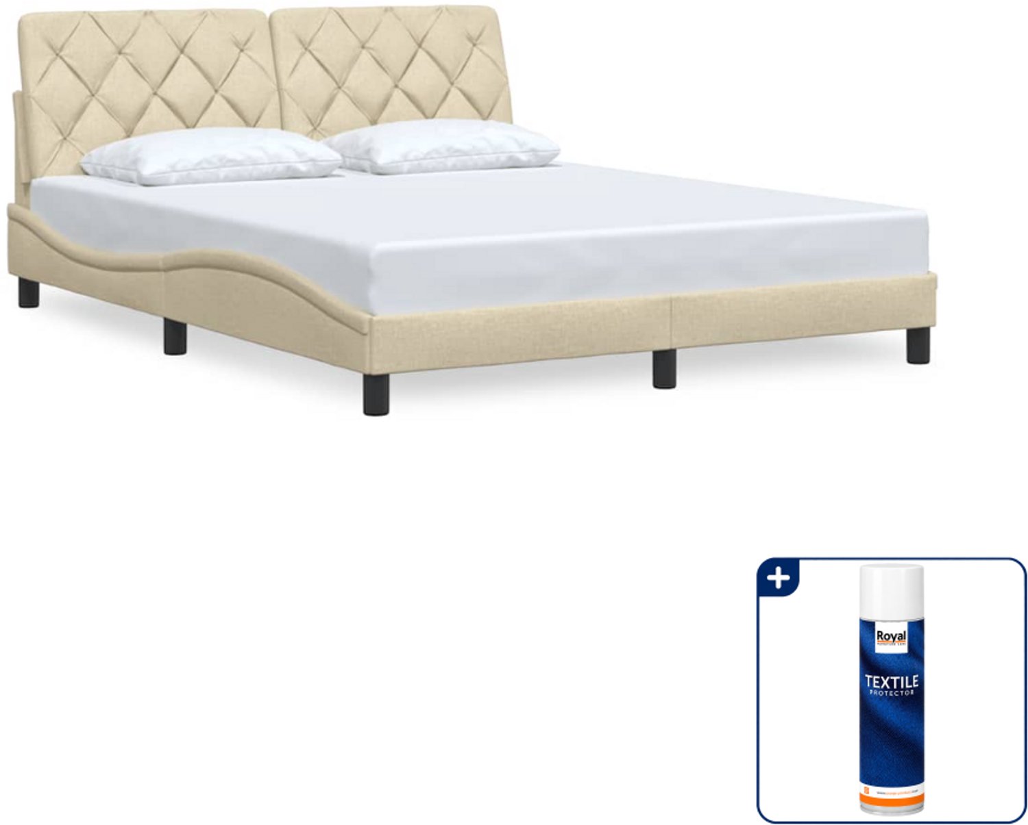 vidaXL Bedframe Queensize - 160 x 200 cm - stof - crème - Inclusief textielbeschermer 500 ml Zwart