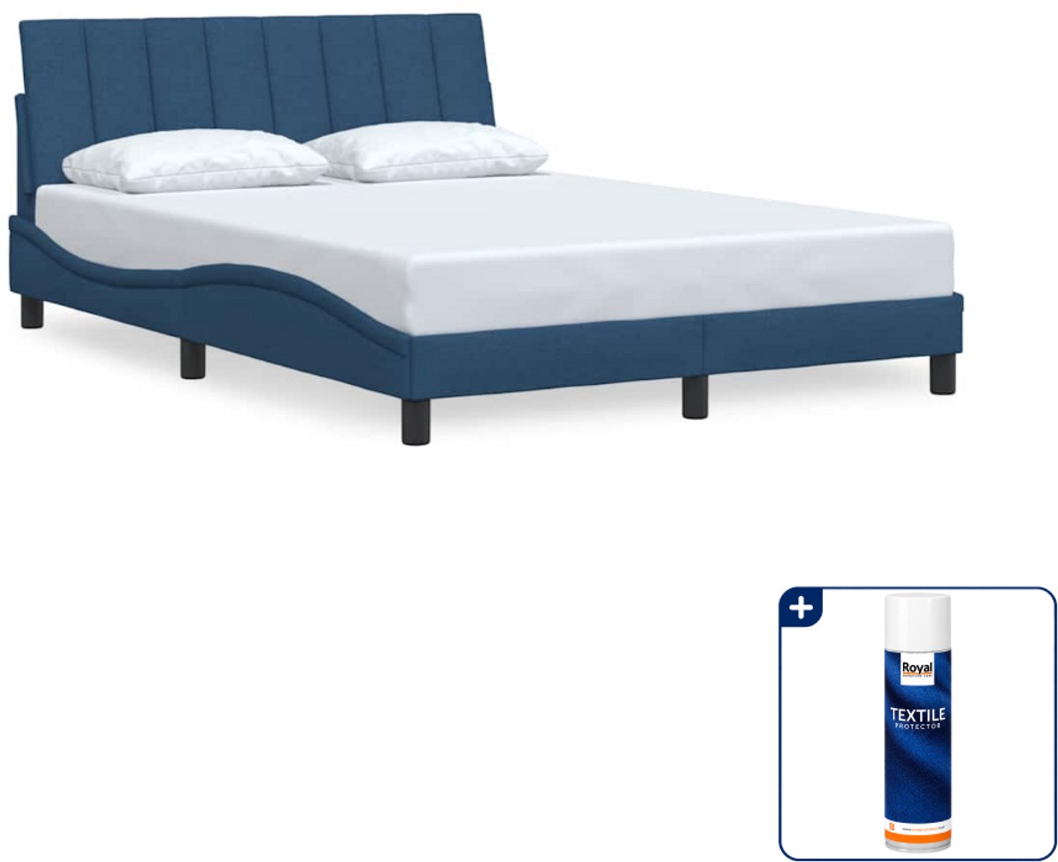 vidaXL Hanko bedframe - Small double - 140 x 200 cm - blauw - Inclusief textielbeschermer 500 ml