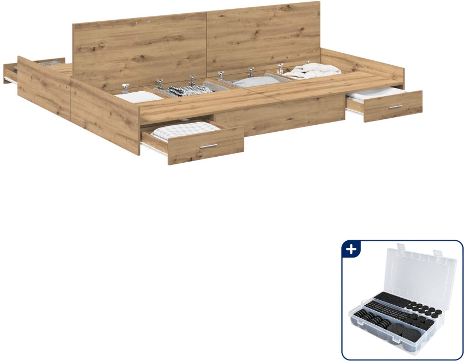 vidaXL Opbergbedframe - 200 x 200 cm - artisan eiken - Inclusief antikrasvilt 177-delig Bruin