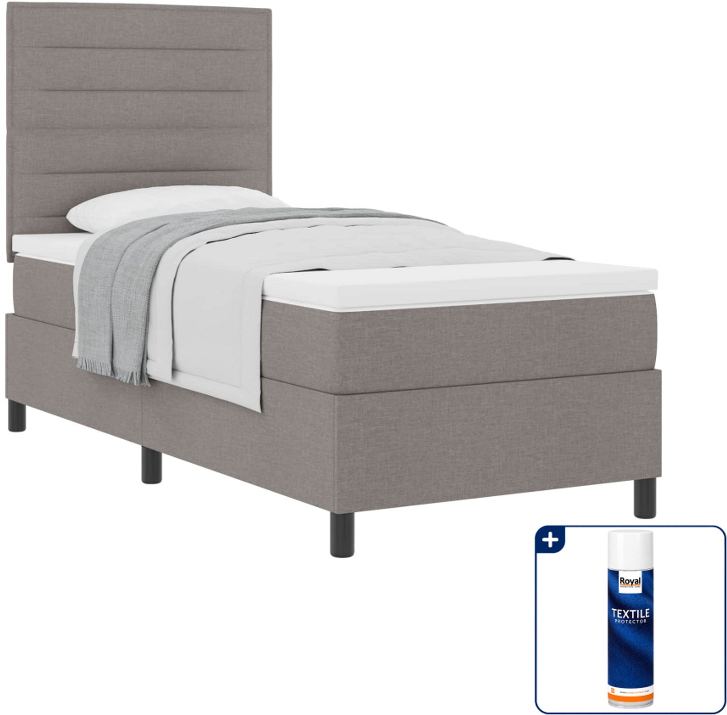 vidaXL boxspringbed - 80 x 200 cm - stof - taupe - Inclusief textielbeschermer 500 ml