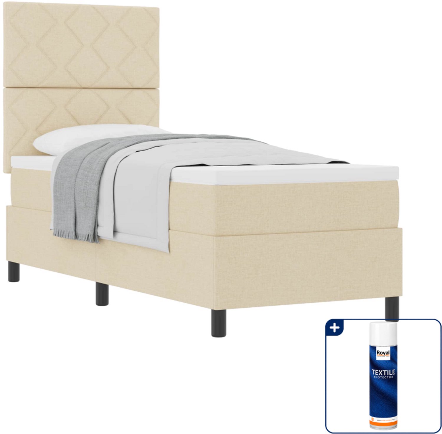 vidaXL boxspringbed - 80 x 200 cm - stof - crème - Inclusief textielbeschermer 500 ml