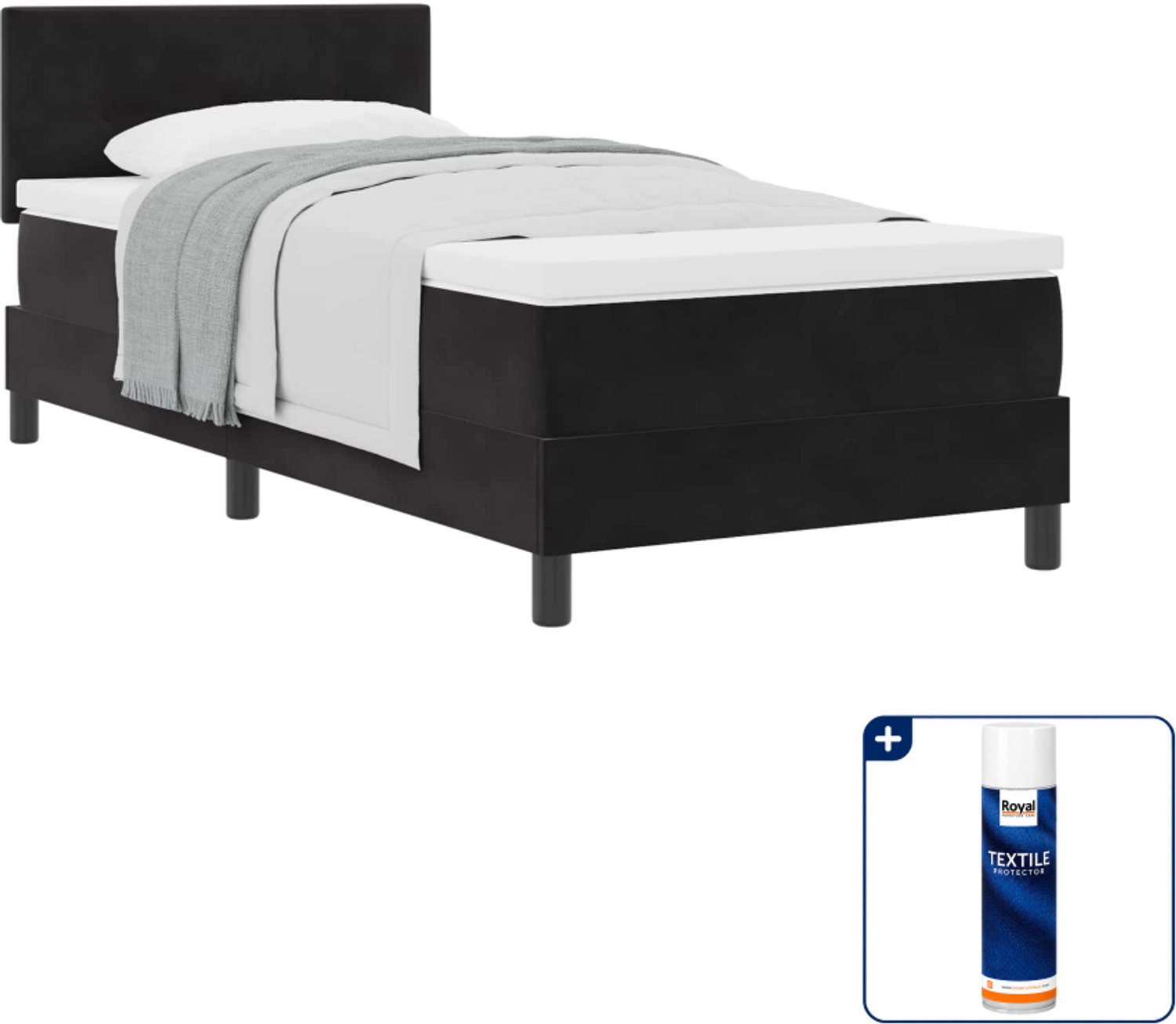 vidaXL boxspringbed - 90 x 200 cm - fluweel - zwart - Inclusief textielbeschermer 500 ml