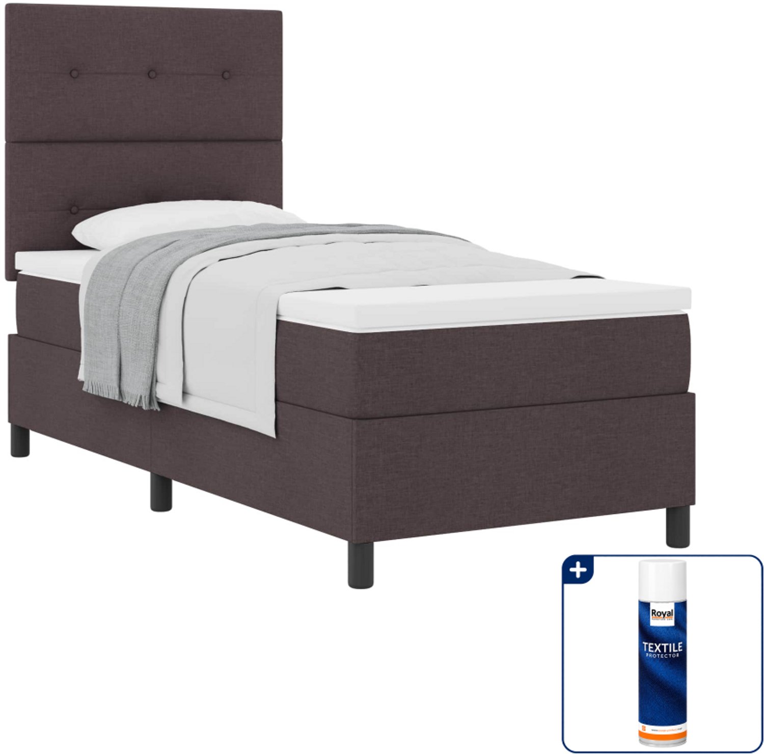 vidaXL boxspringbed - 100 x 200 cm - stof - donkerbruin - Inclusief textielbeschermer 500 ml
