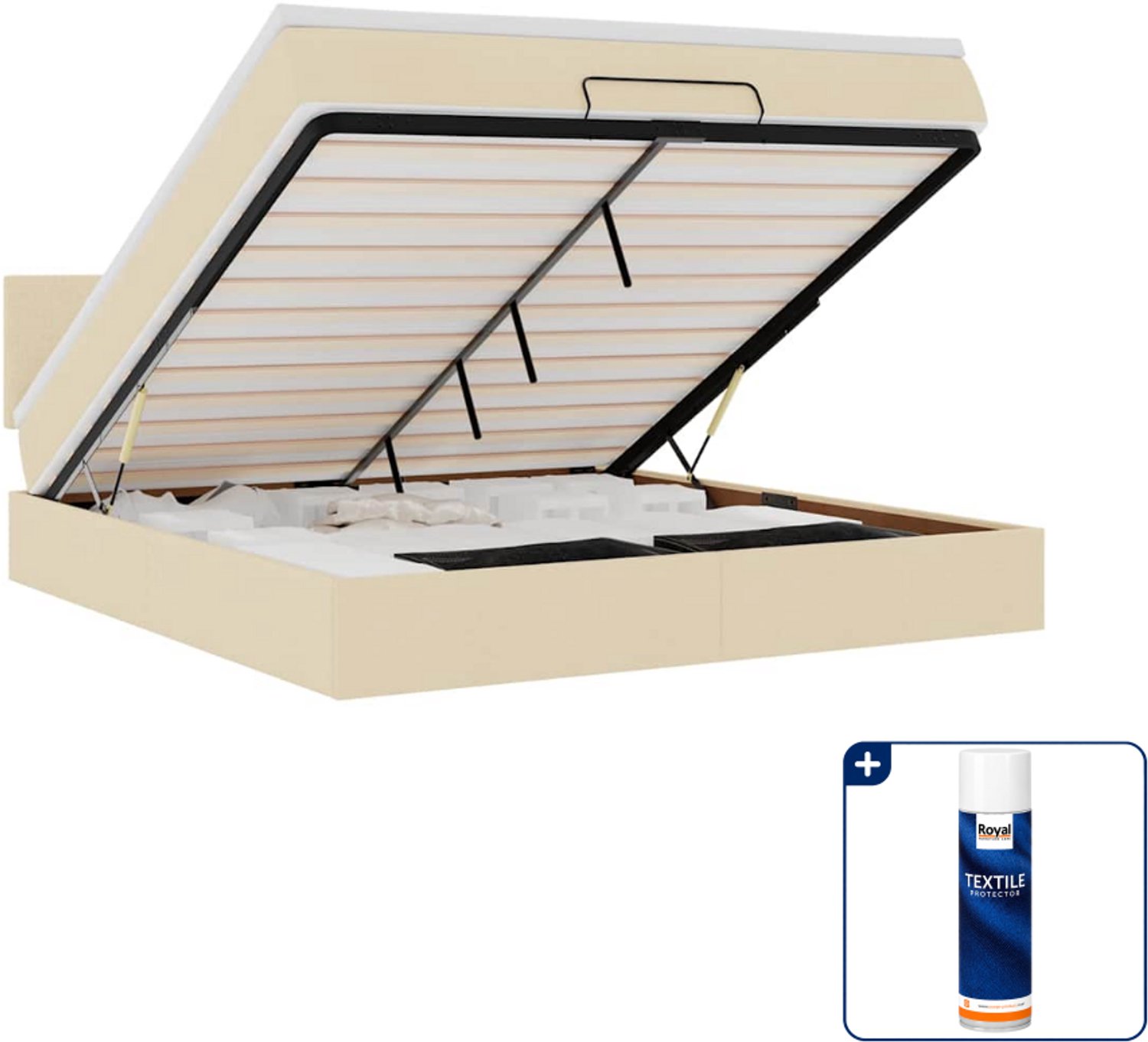 vidaXL Kingsize bed met matras en LED - 180 x 200 cm - crème - Inclusief textielbeschermer 500 ml Groen