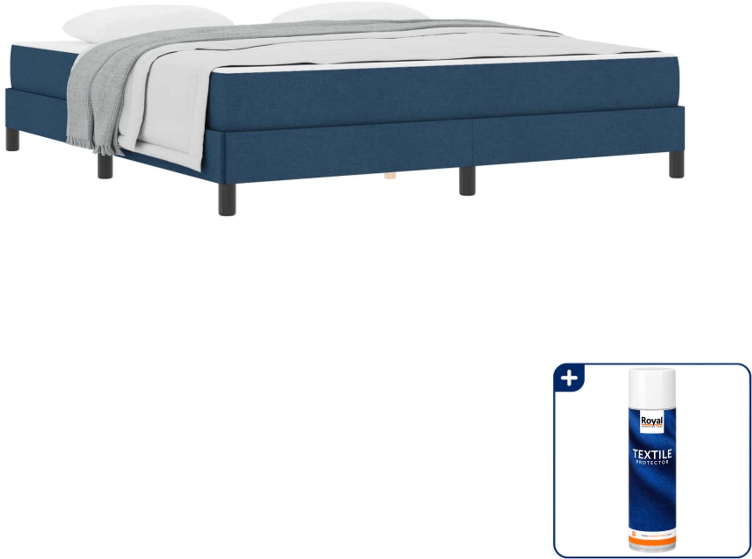vidaXL Boxspringbed Kingsize - 180 x 200 cm - stof - blauw - Inclusief textielbeschermer 500 ml