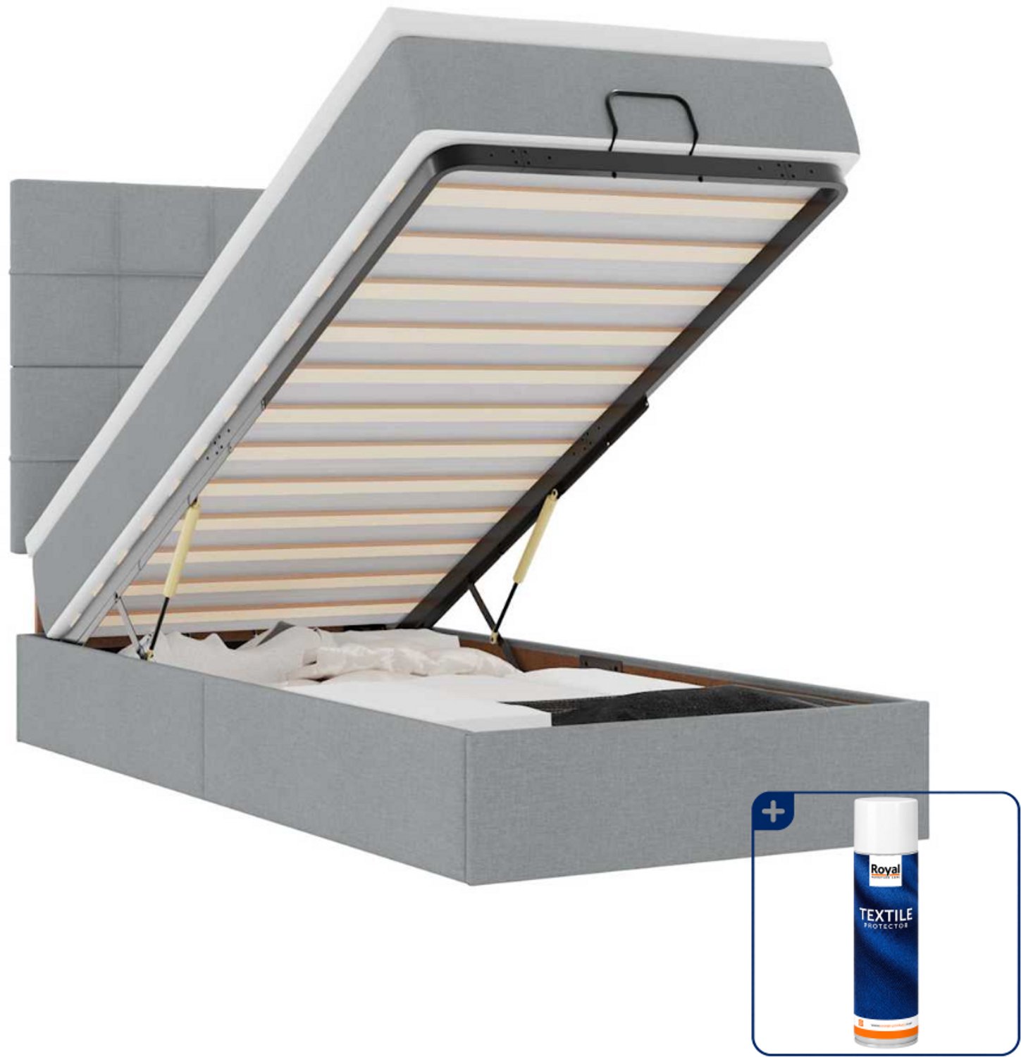 vidaXL ottoman bed met matras en led - 100 x 200 cm - lichtgrijs - Inclusief textielbeschermer 500 ml Blauw