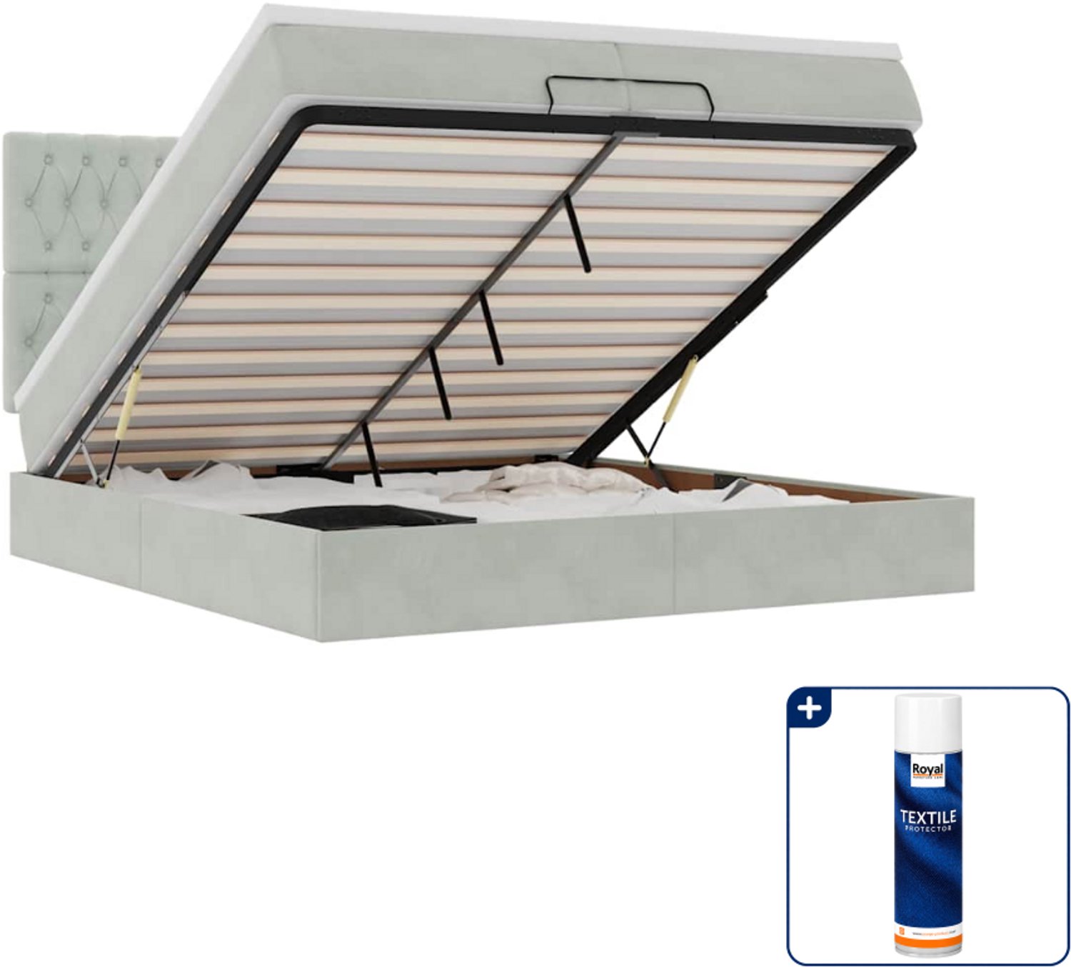 vidaXL ottoman bed - Super kingsize - 200 x 200 cm - fluweel - lichtgrijs - Inclusief textielbeschermer 500 ml Blauw