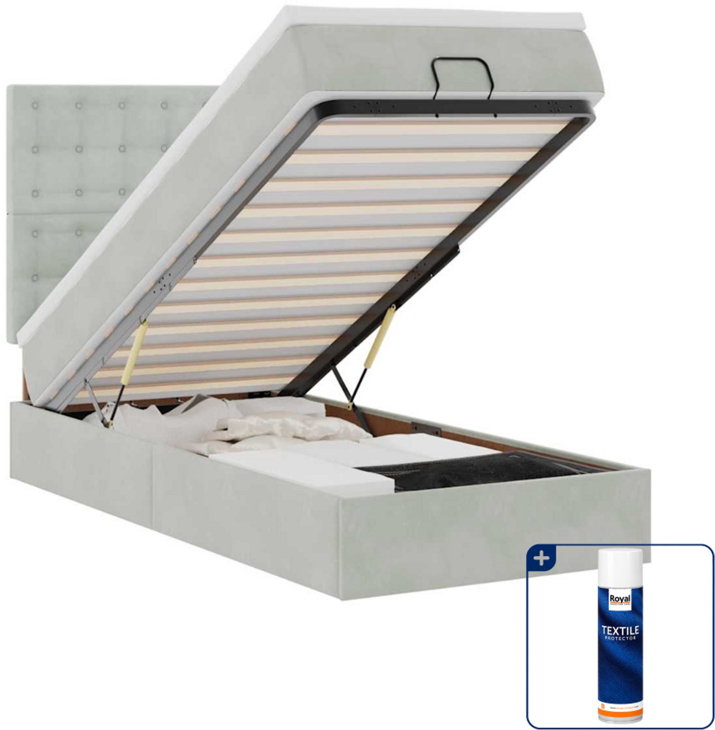 vidaXL ottoman bed met matrassen - 90 x 190 cm - fluweel - lichtgrijs - Inclusief textielbeschermer 500 ml Taupe