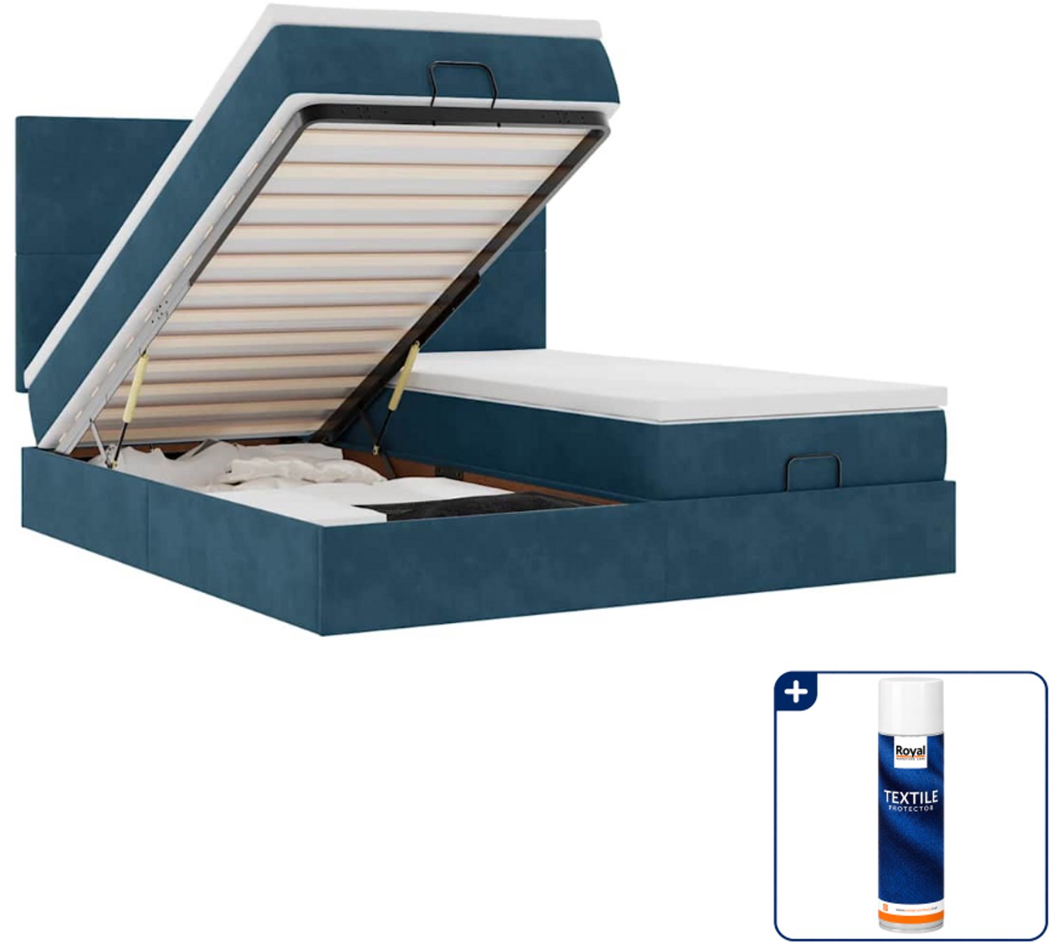 vidaXL Kingsize ottoman bed - 180 x 200 cm - fluweel - donkerblauw - Inclusief textielbeschermer 500 ml Grijs