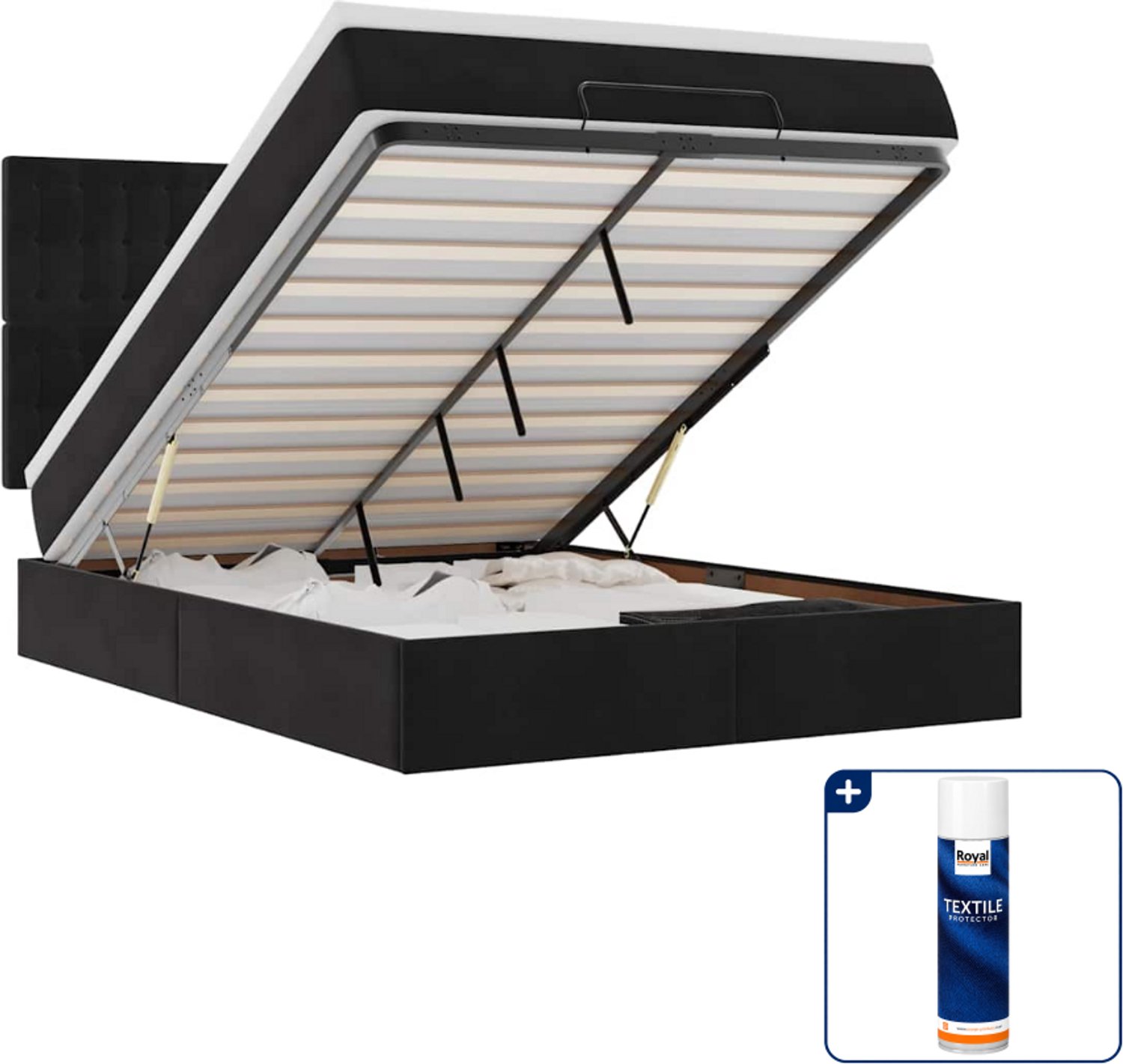 vidaXL ottoman bed met matras 140 x 190 cm - fluweel - zwart - Inclusief textielbeschermer 500 ml Blauw