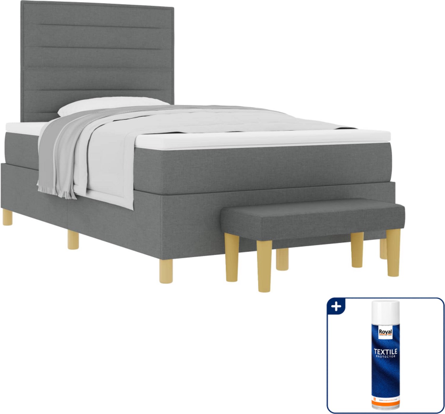 vidaXL boxspring met bank - 120 x 190 cm - donkergrijs - Inclusief textielbeschermer 500 ml Zwart