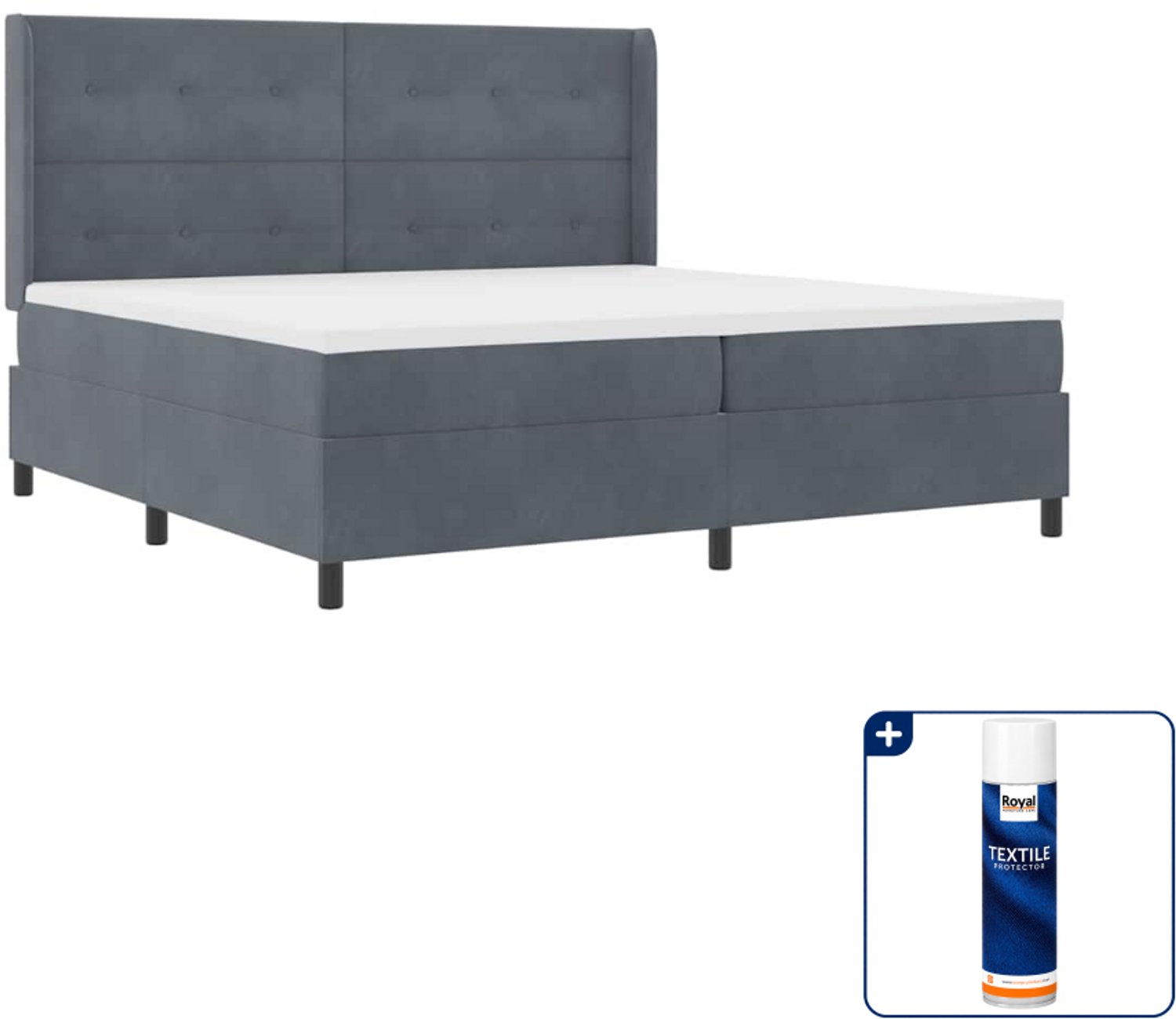 vidaXL boxspringbed - 200 x 200 cm - donkergrijs - Inclusief textielbeschermer 500 ml