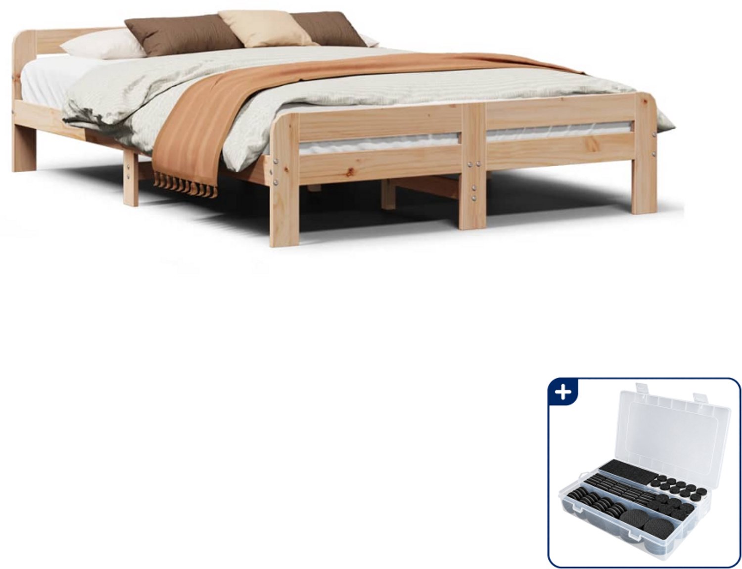 vidaXL bedframe - 150 x 200 cm - massief grenenhout - Inclusief antikrasvilt 177-delig Bruin