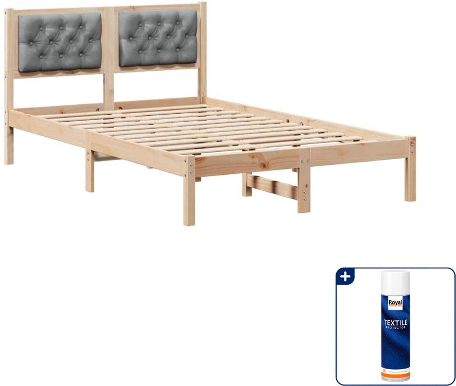 vidaXL bedframe - 135 x 190 cm - massief grenenhout - lichtgrijs - Inclusief textielbeschermer 500 ml Bruin
