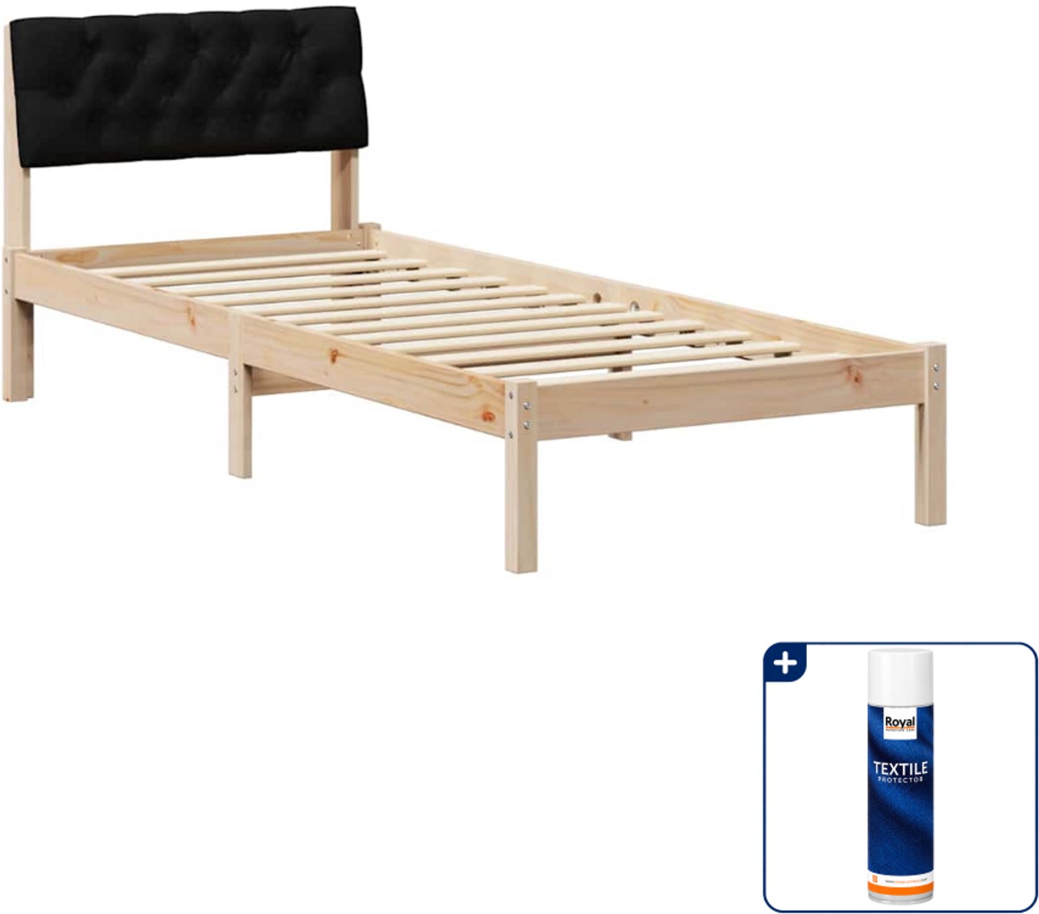 vidaXL bedframe - 75 x 190 cm - massief grenenhout - bruin en zwart - Inclusief textielbeschermer 500 ml