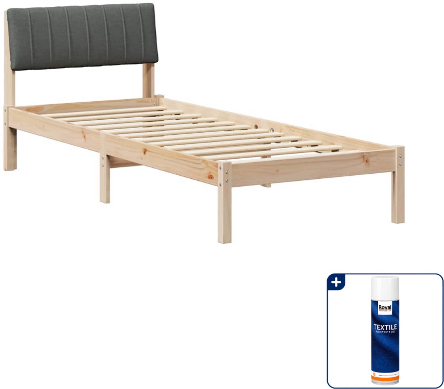 vidaXL bedframe - 75 x 190 cm - massief grenenhout - bruin/donkergrijs - Inclusief textielbeschermer 500 ml